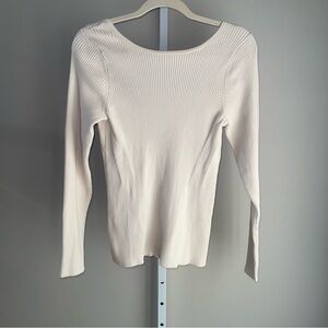 Banana Republic Women’s Ribbed Long Sleeve Top Ivory Cream Size L Scoop Back